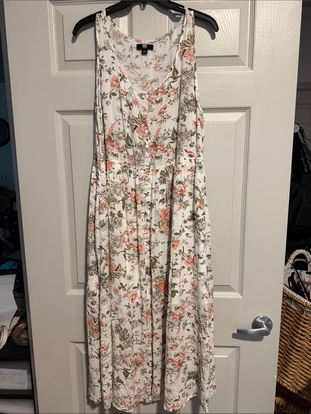 Frye White Maxi Dress with Pink Floral Print